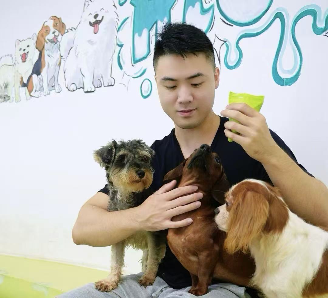 Robert spending time with dogs
